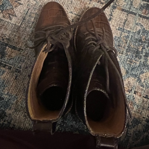 Madewell | The Clair Lace-Up Boot in Croc Embossed Leather Brown Sz 8 - Picture 9 of 11